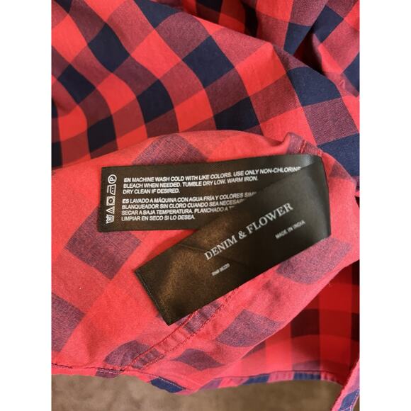 Denim & Flower Ricky Singh Men’s Medium Red Navy Plaid Button Down Shirt Casual - Picture 4 of 7
